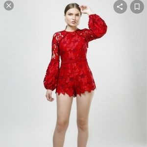 Alexis Red Lace Long-Sleeve Romper